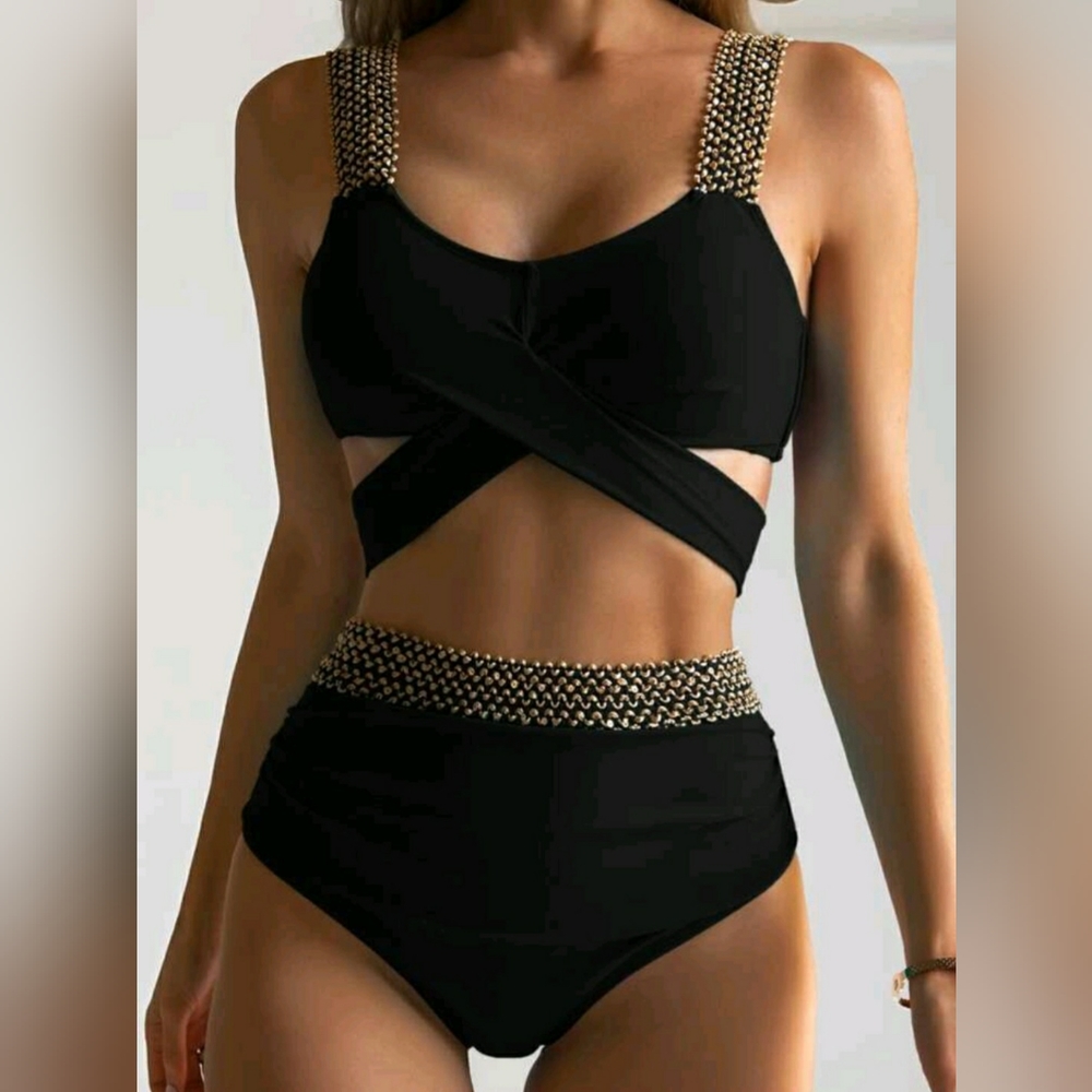 SHEIN Stitch Detail Wrap Ruched High Waisted Bikini